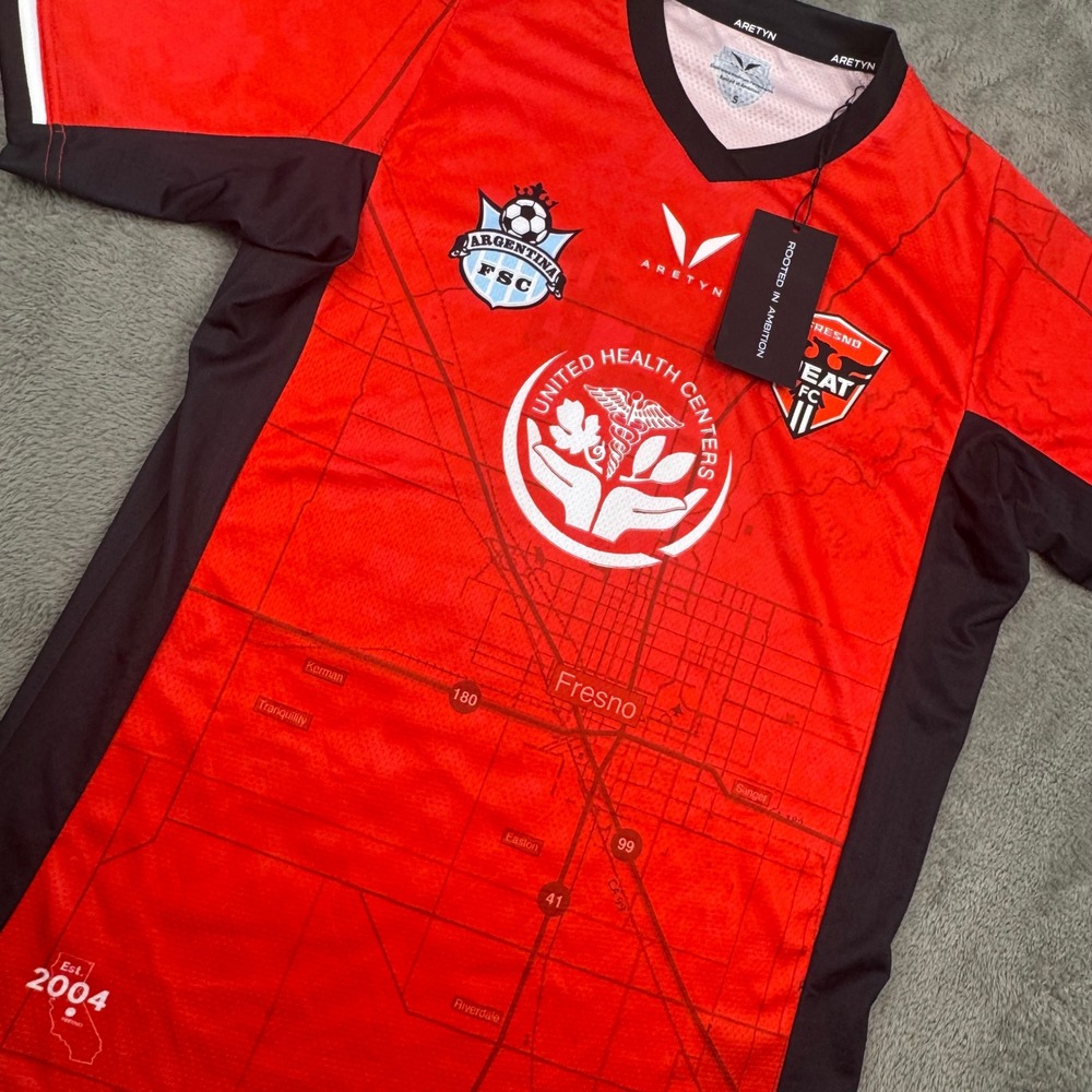 Aretyn Soccer Jersey Men Small Red New Fresno Heat FC Argentina FSC Map Print 10